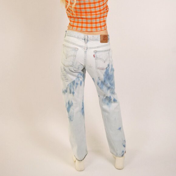 Vintage 90s Levis Hand Drawn Jeans (7) light wash acid wash diy distressed 522 - Picture 3 of 10